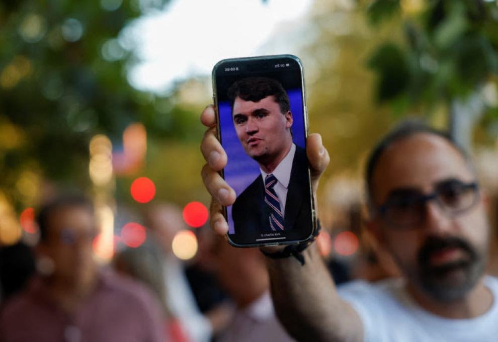 Charlie Kirk being shown at the site of shooting 